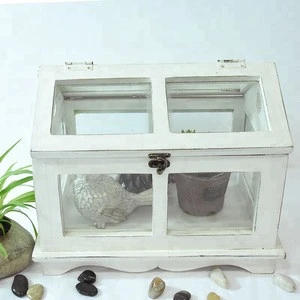 wood glass French country garden decor mini wooden greenhouse