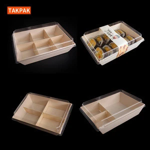 Wooden Fruit Cake Carry Out Container Disposable Sushi Packing Box
