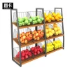 wooden supermarket vegetable and fruit display shelf