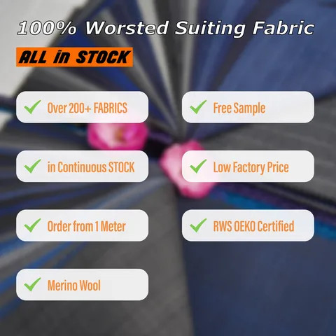 100% -Wool STOCK Worsted Merino Luxury Wool/Polyester Italian Suiting Fabric Suiting Fabric Men Suits