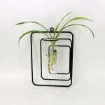 Wrought Iron Geometric Metal Rack Hanging Flower Glass Wall Vase for Home Decoration