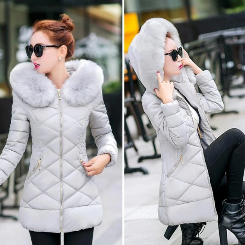 YSMARKET 5 Color M-3XL Fashion Winter Tops Long Coat Women Down Jacket Faux Fur Collar Thick Warm Hooded Coats E8845