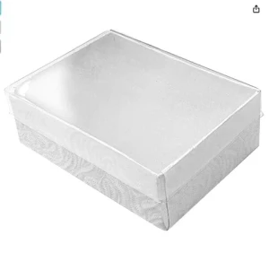 Z32WC Jewelry Gift Boxes 3-1/16 x2-1/8 x1 Swirl White Foil Clear-View Lid Cotton Filled Rigid Paperboard Pack of 100