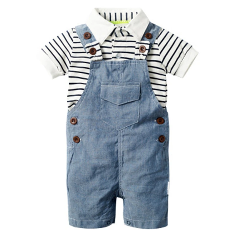ZHG131  Newborn baby clothes cotton  t-shirt with demin overalls baby boys clothes summer children clothing