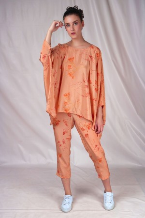Orange embroidered top with kimono sleeves