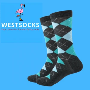 Dark Grey & Turquoise Argyle Socks