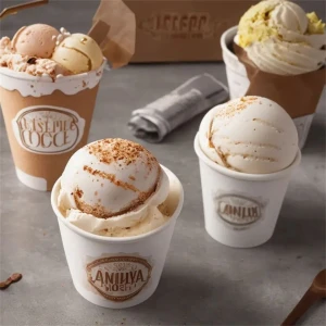 Manufacturers Disposable Custom Logo Printed White Eco-friendly Dessert Ice Cream Printed Paper Cup