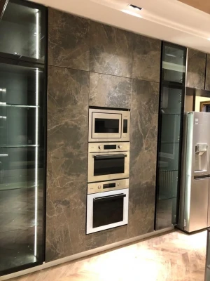 Ceramic and Tempered Glass Kitchen Cabinet Doors with Aluminum Framing