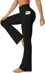 FOHOFO Women's Bootcut Yoga Leggings with Pockets Cross High Waist Flare Workout Pants