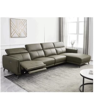 Italian Minimalist Three-Seat Leather Sofa Side Carrying Usb Electric Button L-Shaped Function Sofa