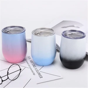 Gradient Stainless Steel Novelty Wine Tumbler with Lid, Double Wall Stemless Metal Cup tumbler wine glass
