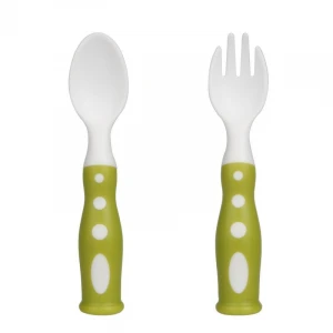 2 pcs/Travel Set Colorful Safe Disposable Plastic Baby Spoon and Fork Anti-Skid Handle Tableware with Transparent Storage Box