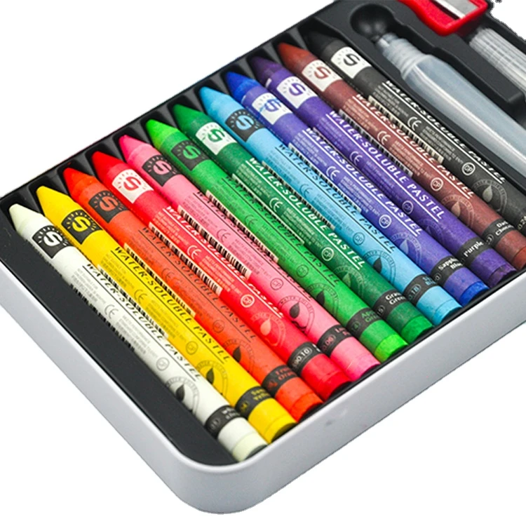 12 colors water soluble crayons for CHILDREN packed in tin box