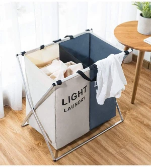 125L Laundry Basket Clothes Storage Foldable 2 Sections Hampers with Aluminum Frame Washing Dirty Cloth Bag