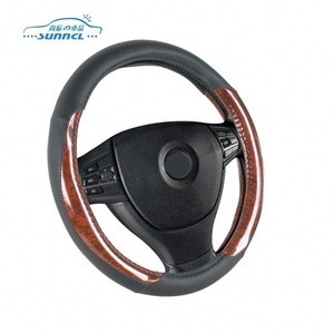13 Inch Genuine Leather Wood Grain Car Steering Wheel Cover