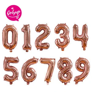 16" Rose gold number party decoration inflating foil balloons for baby girls and boys shower /kids birthday party
