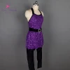 16037-2 Wholesale 2 in 1 purple sequin dance top and black pants Jazz and Tap danc wear