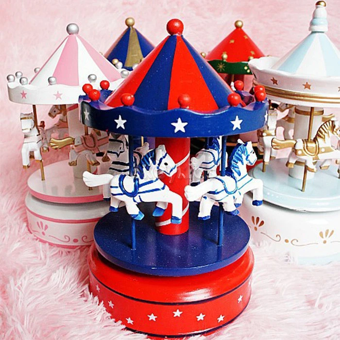 2016 wholesale baby wooden merry go round music box, best sale kids wooden merry go round music box W02A037