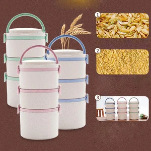 2018 amazon  BPA Free kids bento wheat fiber straw lunch box
