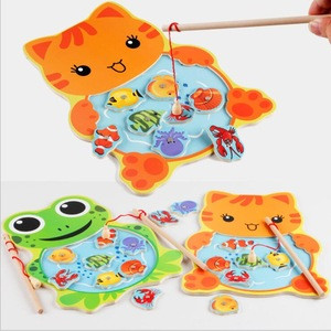 2018 Hot selling fish animal cognitive board game wooden megnetic fishing toy