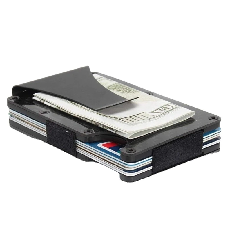 2020 best sell ultra thin RFID real carbon fiber card wallet, minimalist aluminum credit card holder with money clip