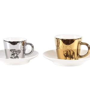 2020 High Quality Electroplating Gold Technology Ceramic 5oz Coffee Cup and Saucer