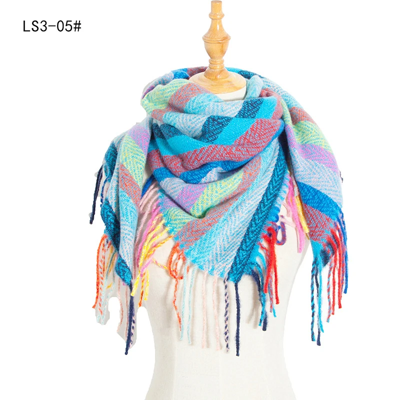 2020 Warm women&#x27;s blanket scarf oversized fringed plaid shawl plaid comfortable plaid cashmere