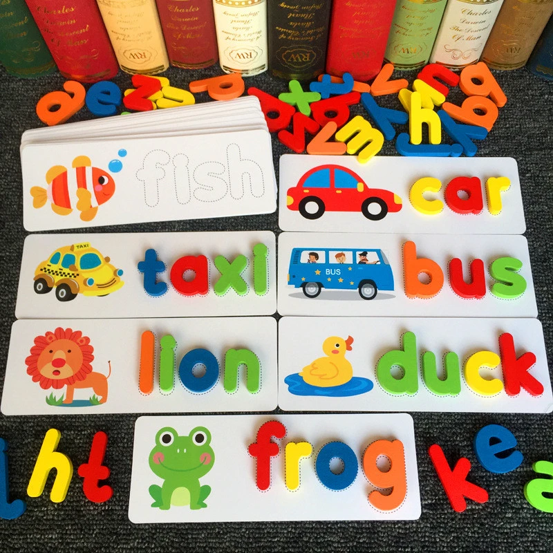 2021 New Arrival Children 26 Letters Spelling English Word Games Exercise Thinking Educational Toy Wooden Alphabet Puzzle