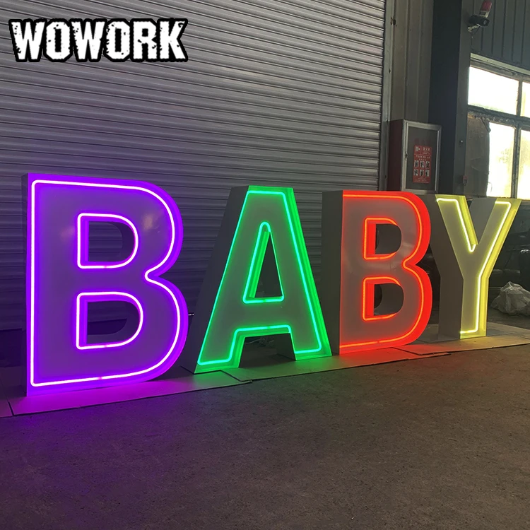 2021 WOWORK fushun 3D LED RGB event stage celebration metal BABY light up neon marquee letters for wedding decor