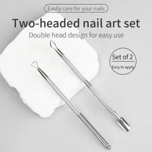 2PCS Double-ended Dead Skin Remover Stainless Steel Nail Cuticle Pusher with pvc bag