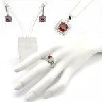 3 Pcs Set Red Zircon - White Cubic Zircon - Jewelry Set - 925 sterling silver - Jewelry For Earring & Ring, Pendant - SIJS0014