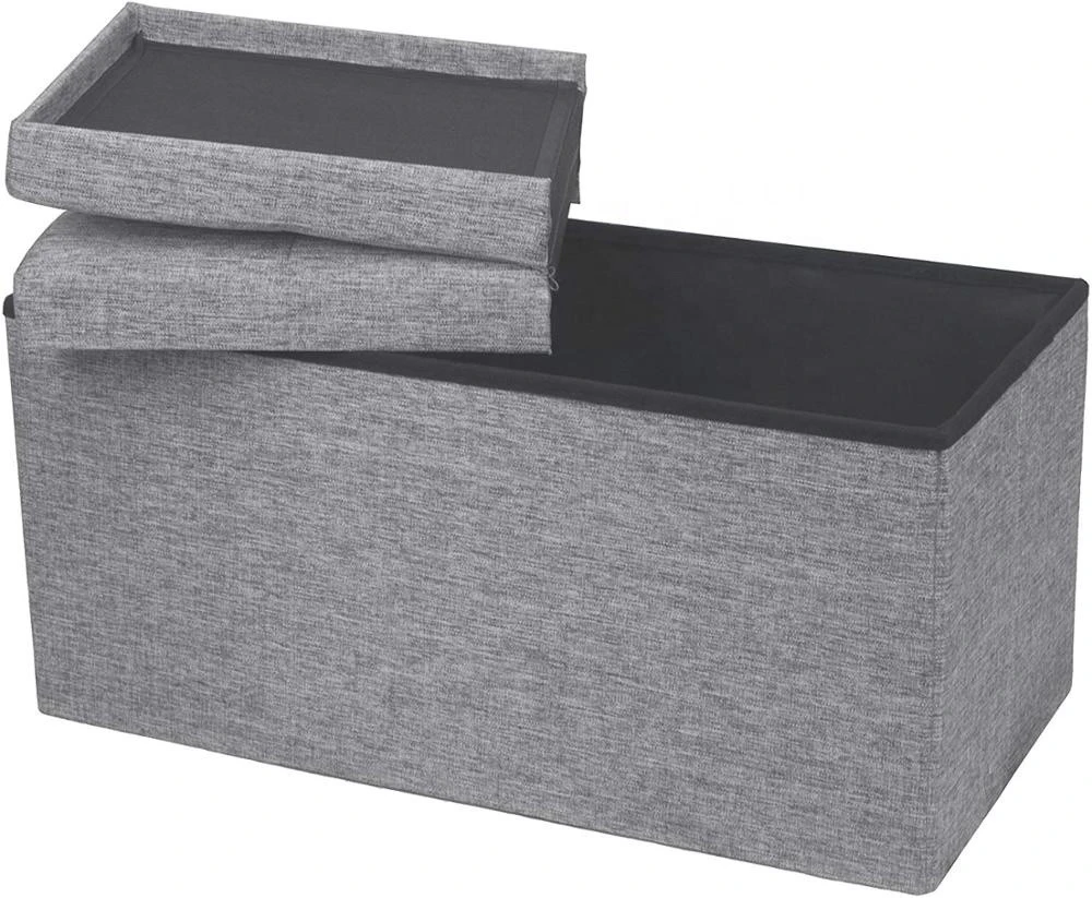 30" Storage Folding Toy Box Chest  Fabric storage bin Ottomans Bench Foot, Light Grey