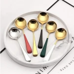304 Stainless Steel Round Head Golden Spoon Baby Children Eat with Long Handle Coffee Dessert Milk Powder Training Feeder Spoon