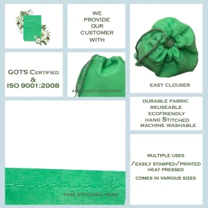 4&quot; X 6&quot; Green Cotton  Biodegradable and Reusable Premium Quality Muslin Drawstring Bags,
