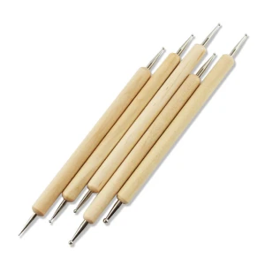 5pcs wood handle metal head nail art bushes 2 ways dotting pen nail art tool to pick decoration rhinestones nail dot pen set