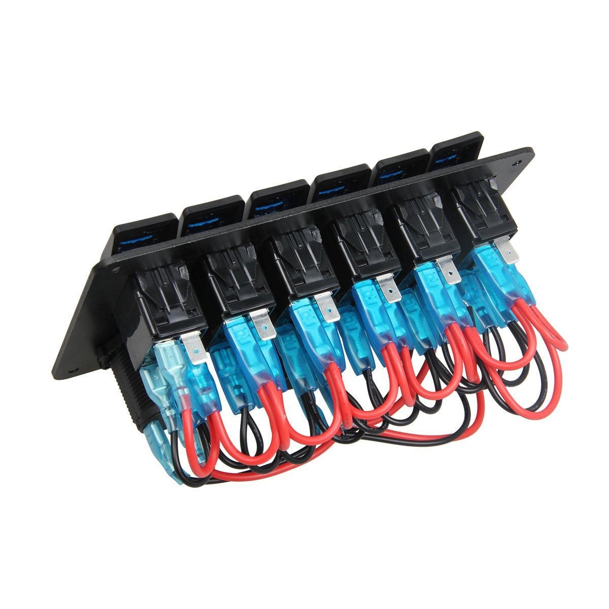 6 Gang Aluminium Blue LED Rocker Switch Panel Circuit Breaker Car RV Boat Marine