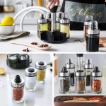 6 Jar Revolving Spice Rack Organizer Lead Free Glass Seasoning Box Cruet Bottle Condiment Jar set