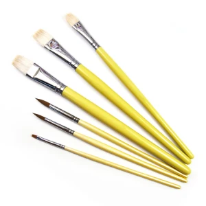 6pcs hog bristles & nylon hair wooden handle painting brush set