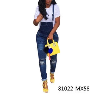 81022-MX58 new style cut up denim girls rompers jeans