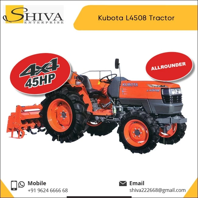 9 Forward and 4 Reverse Gears Hydraulic Power Steering Kubota Tractor from India