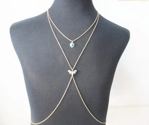 acrylic stone link chain body jewelry