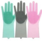 Amazon Hot Selling 1 Pair Silicone Rubber Cleaning Brush Scrubber Gloves Multi-functional Silicone Dishwashing Gloves
