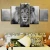 Import Animal Lion Living Room HD Prints Black And White Custom Poster 5 panel painting printed canvas wall art metal frame painting from China
