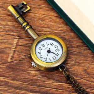 Antique Bronze Cute Lovely Vintage Key Quartz Pocket Watch Buckle Necklace Gift Wall Pendant Clock Collectibles gift for men