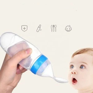 Baby rice cereal bottle feeder baby silicone milk feeder squeeze spoon bottle feeder for baby food