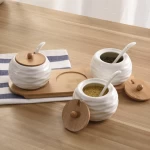 bamboo spice jars with labels wholesale fancy spice jar with rack with spoon kitchen ceramic jar with rack
