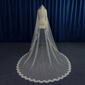 Beautiful wedding bridal long veils with edge lace appliques