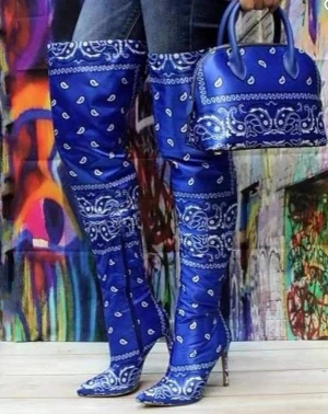 Big Size 43 Hot Sale Bandana Shoes Boots Over Knee High Ladys  Thigh High Boots Work Shoes Office Bag Purse