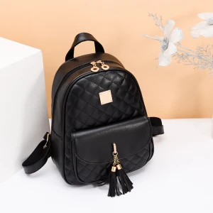 Black Friday 3 piece Set School Bags Black PU Leather Backpack For Women