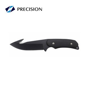 Black Gut Hook Fixed Blade Hunting Knife with Wooden Handle